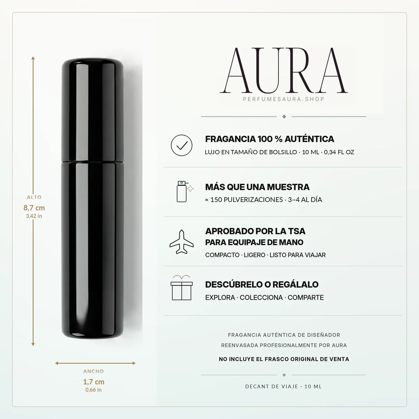 Al Haramain Amber Oud — Comparacion de tamanos del atomizador