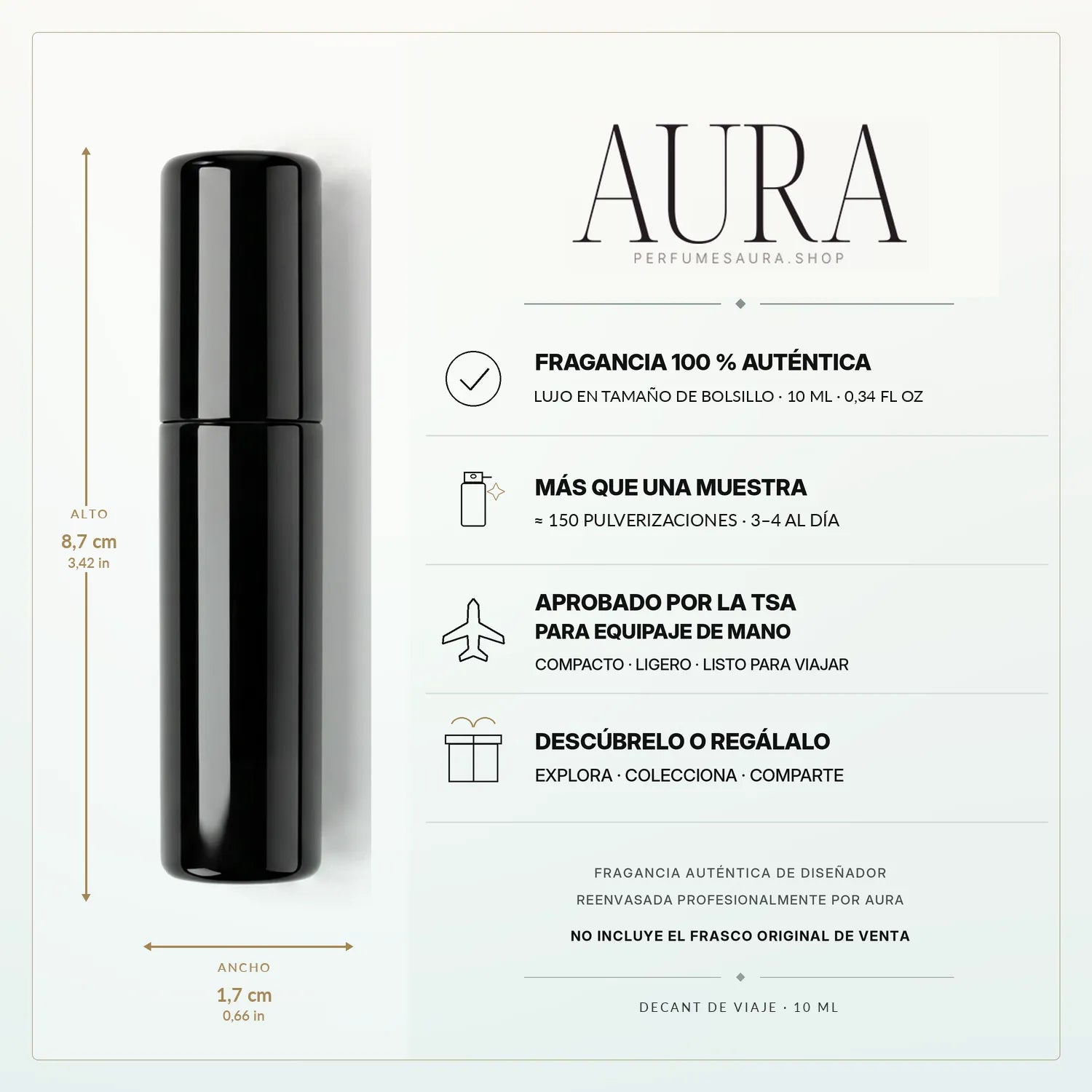 Al Haramain Amber Oud — Comparacion de tamanos del atomizador